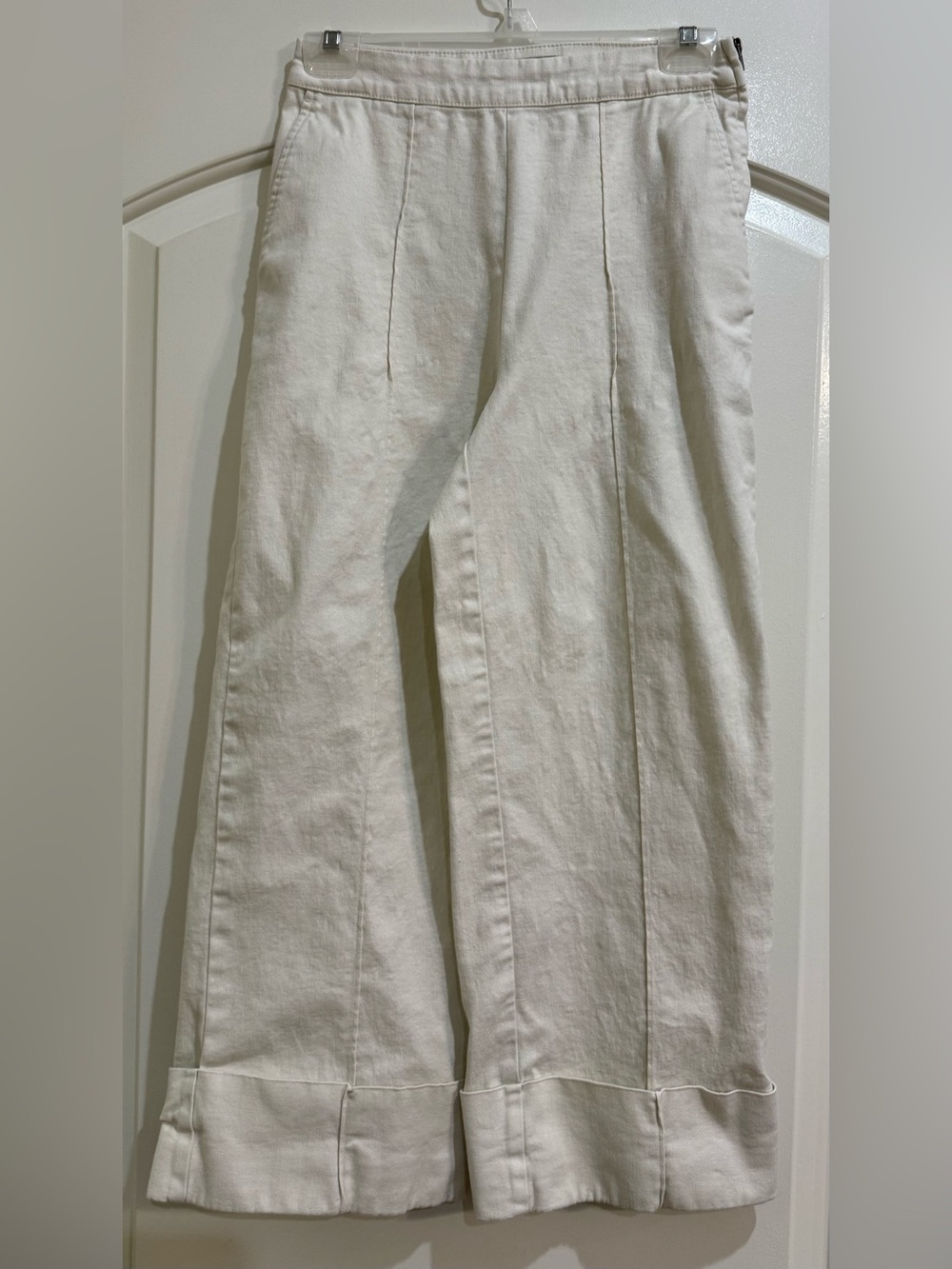 Rachel Comey High Rise Cropped Cuffed Stretch Cream White Side Zip Pants Size 0